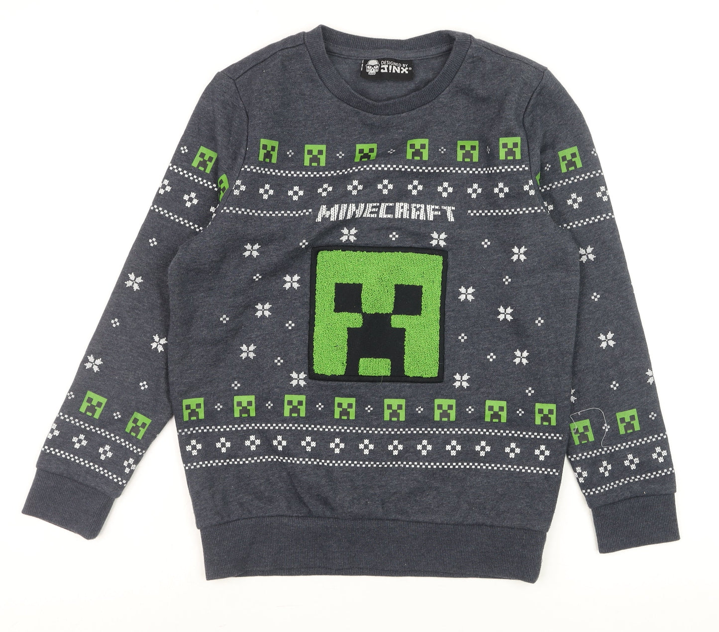 JINX Boys Grey Minecraft Creeper Pullover Sweatshirt 9-10 Years