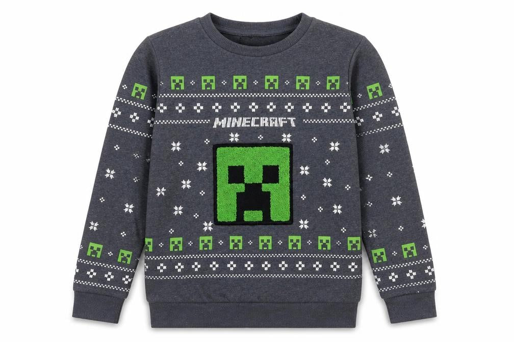 JINX Boys Grey Minecraft Creeper Pullover Sweatshirt 9-10 Years
