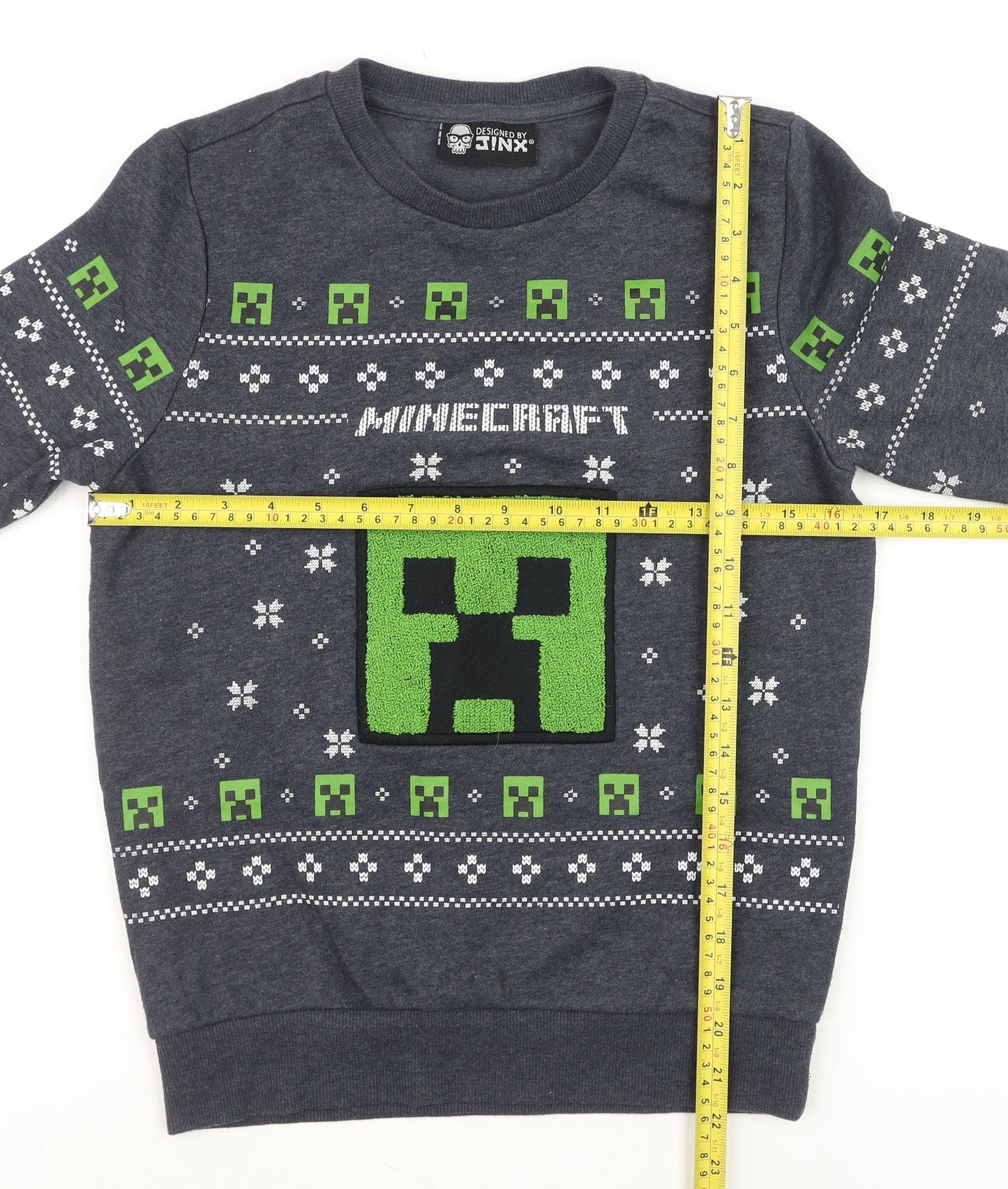 JINX Boys Grey Minecraft Creeper Pullover Sweatshirt 9-10 Years