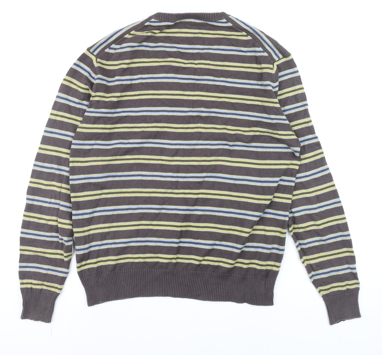 McNeal Men's Brown Striped Cotton V-Neck Jumper Size M