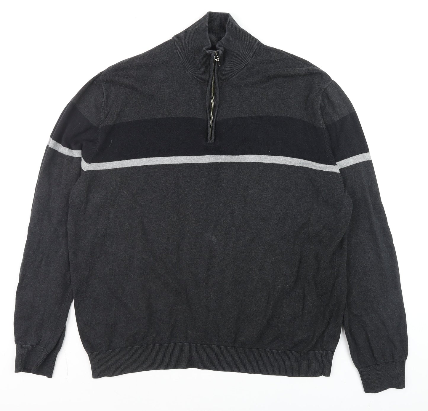Tu Men’s Grey 2XL Half Zip Cotton Jumper High Neck Knitwear