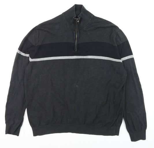 Tu Men’s Grey 2XL Half Zip Cotton Jumper High Neck Knitwear