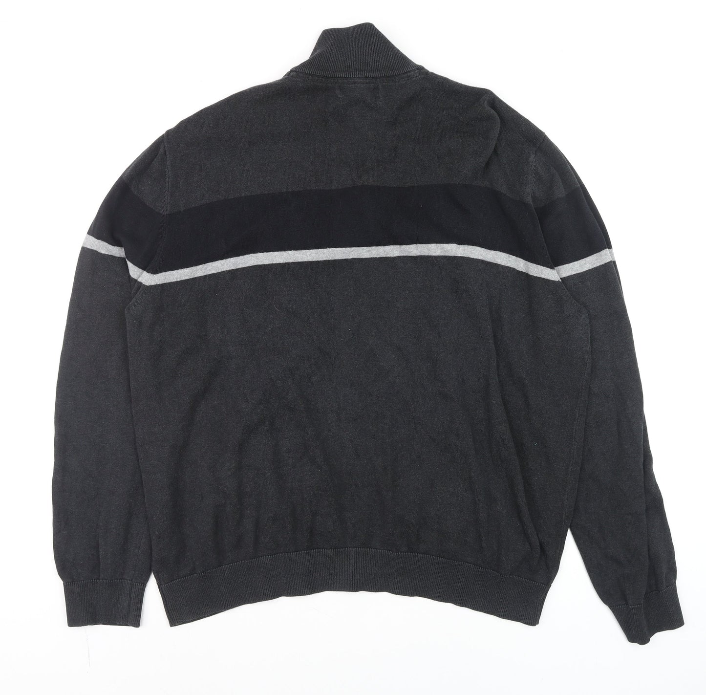 Tu Men’s Grey 2XL Half Zip Cotton Jumper High Neck Knitwear