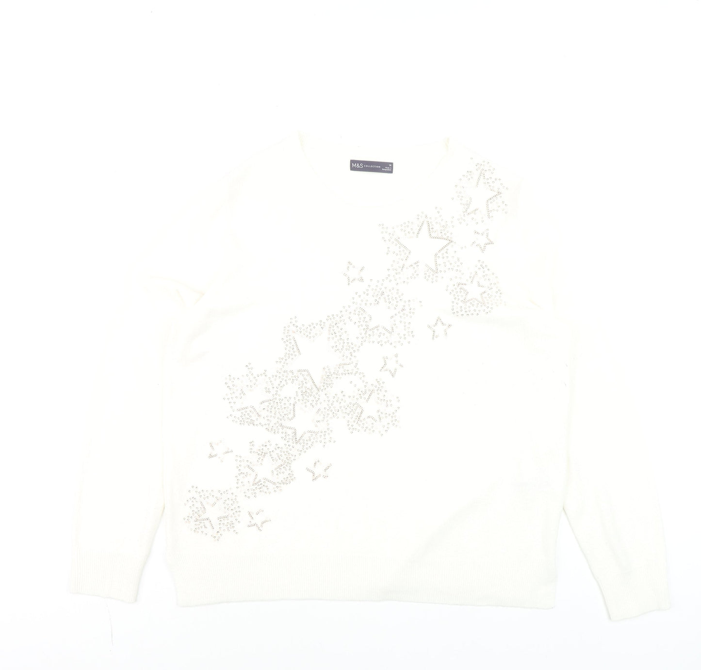 Marks and Spencer Women Ivory Size 18 Rhinestone Star Jumper