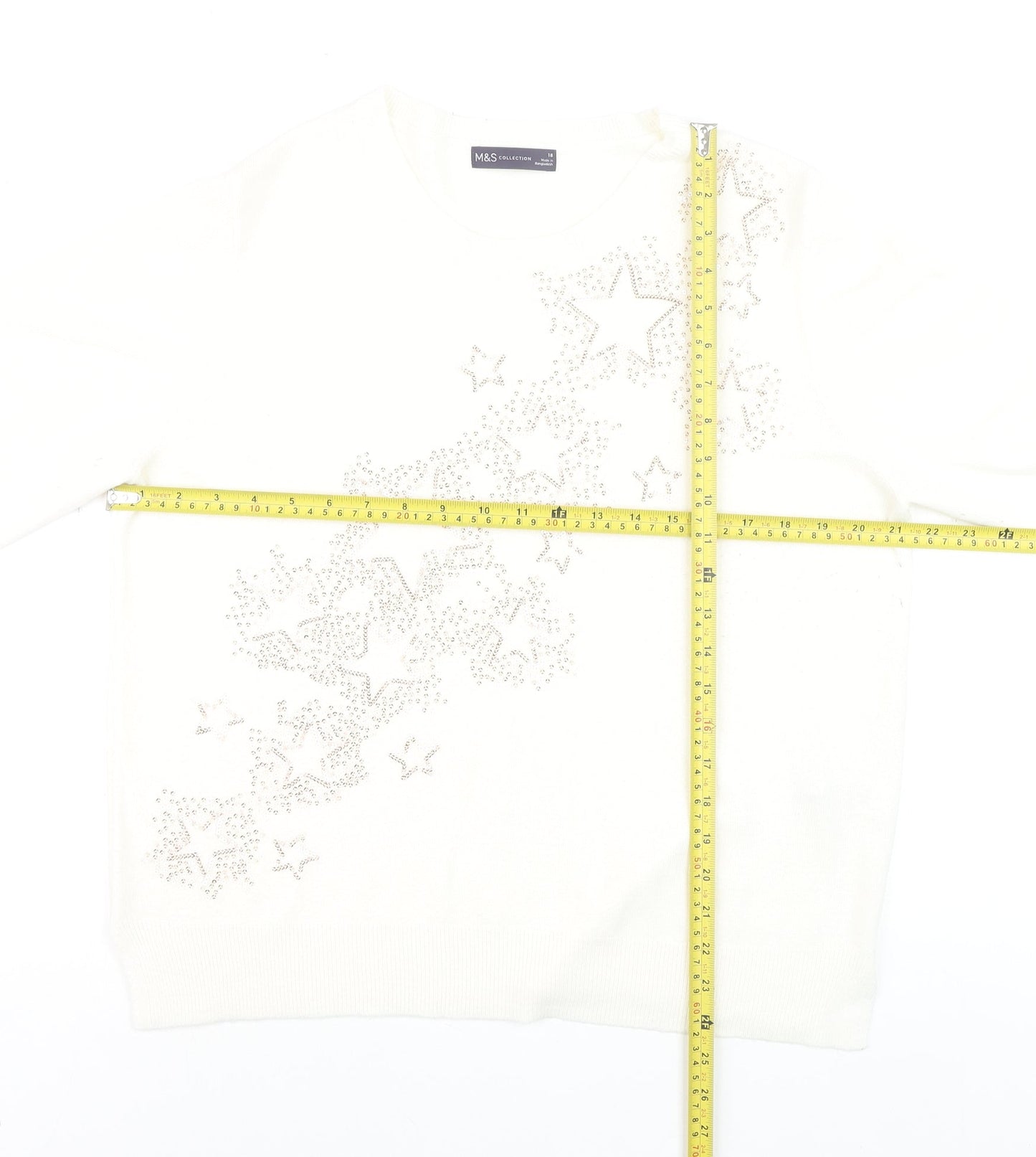 Marks and Spencer Women Ivory Size 18 Rhinestone Star Jumper