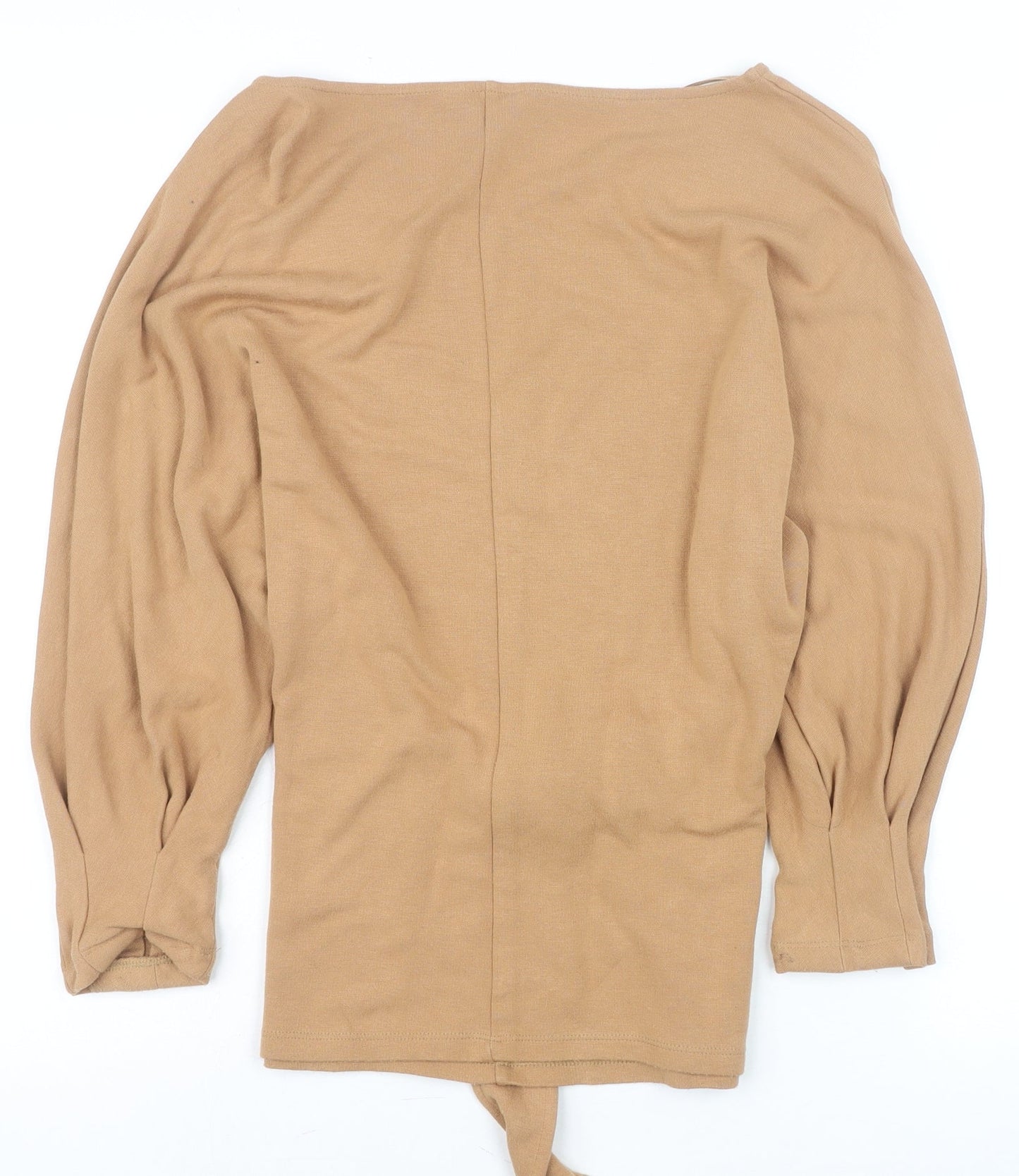 Tu Women Beige Belted Tunic Blouse Size 12 3/4 Sleeve Viscose Blend