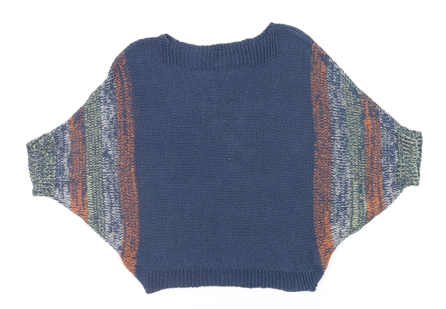 Wal G Womens Blue Striped Open-Knit Relaxed Pullover Jumper Size M