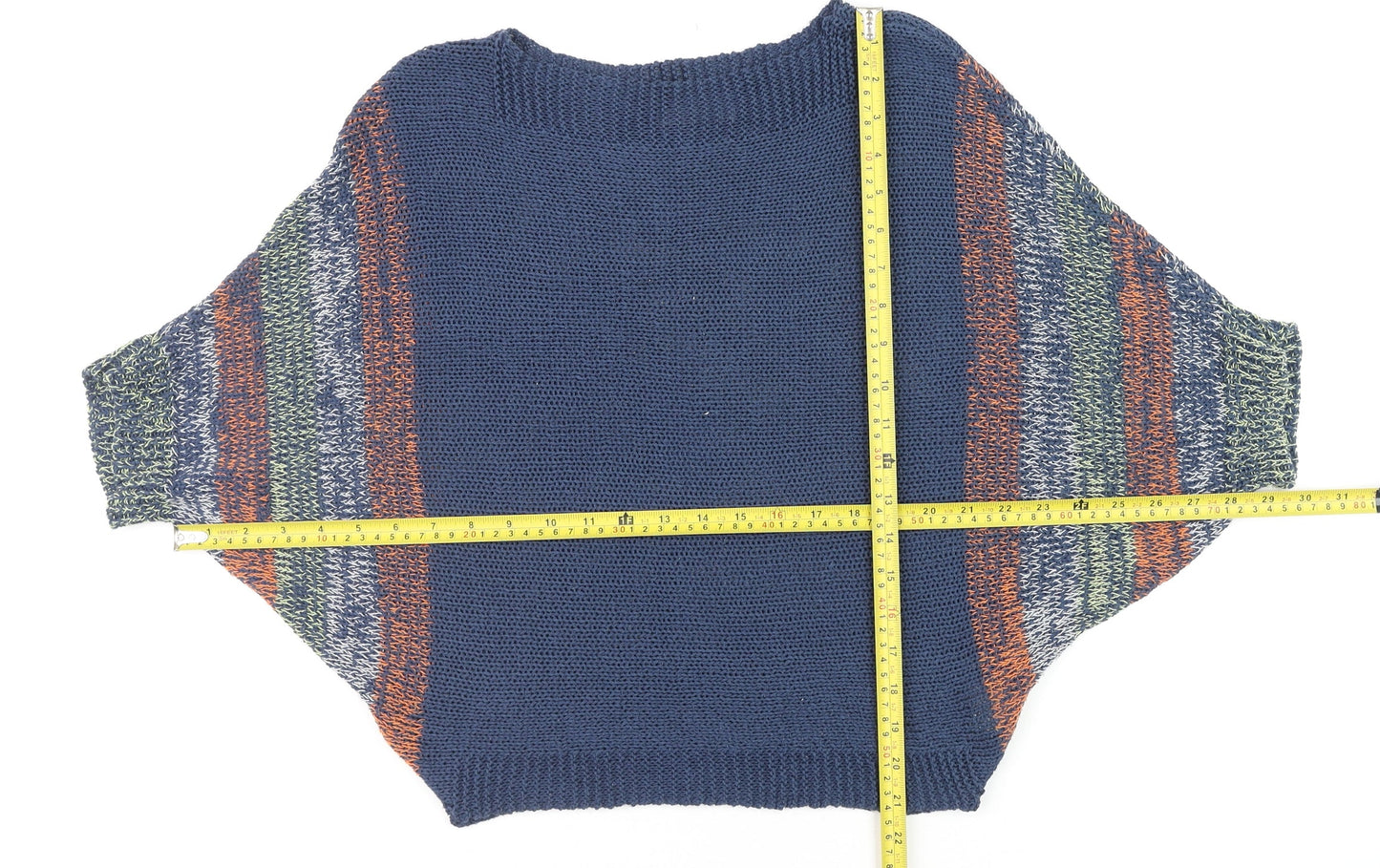 Wal G Womens Blue Striped Open-Knit Relaxed Pullover Jumper Size M
