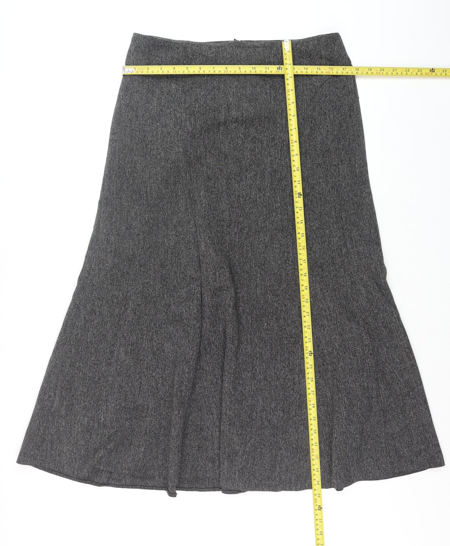 BHS Women’s Grey Herringbone A-Line Midi Skirt Size 14