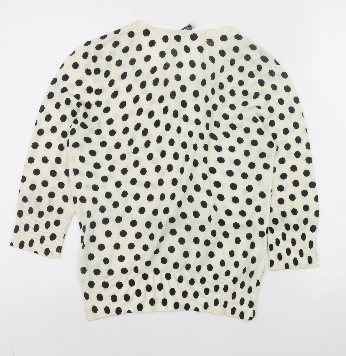 Oasis Women Ivory Black Polka Dot Cotton Cardigan Size S