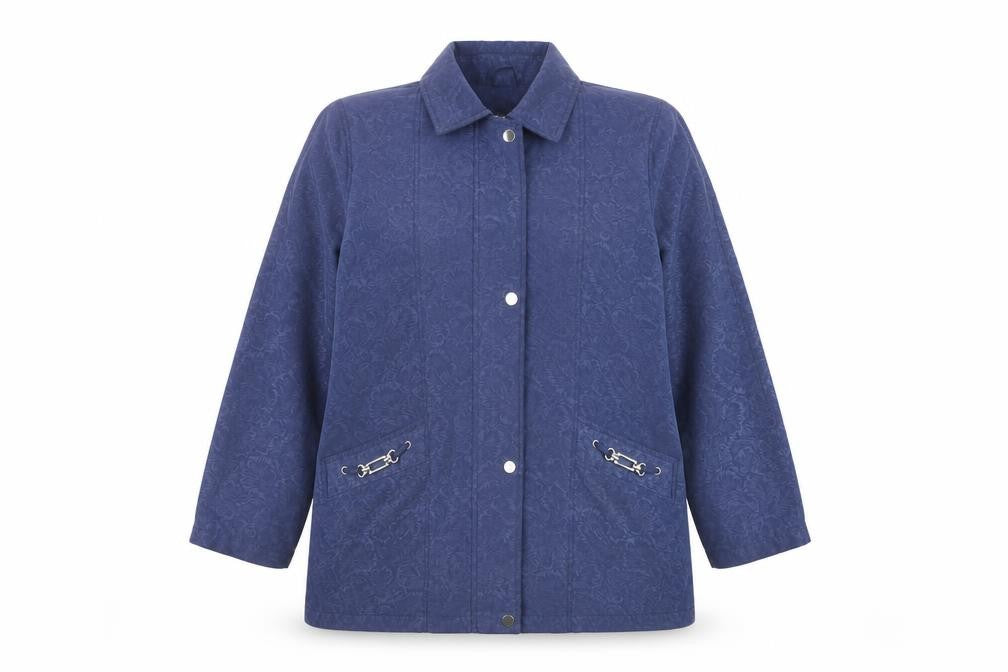 First Avenue Women Blue Size 12 Mid-Length Classic Collared Jacket