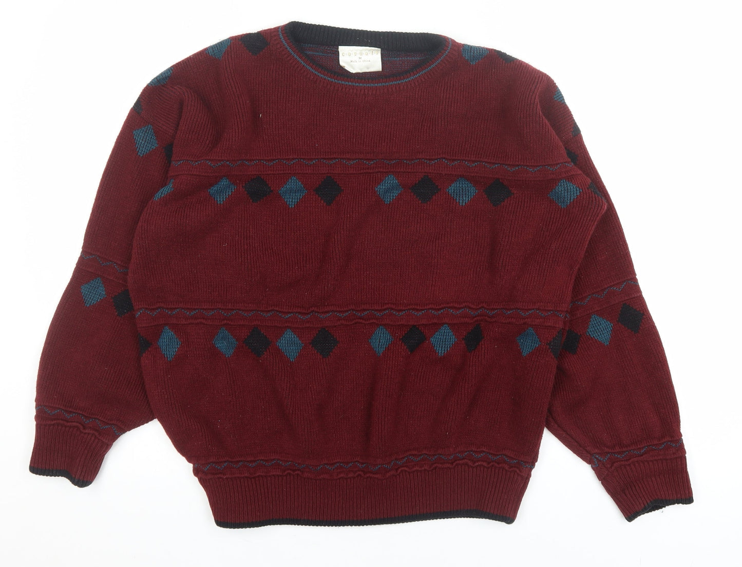 Casuals Men Red Argyle Knit Crew Neck Pullover Jumper M