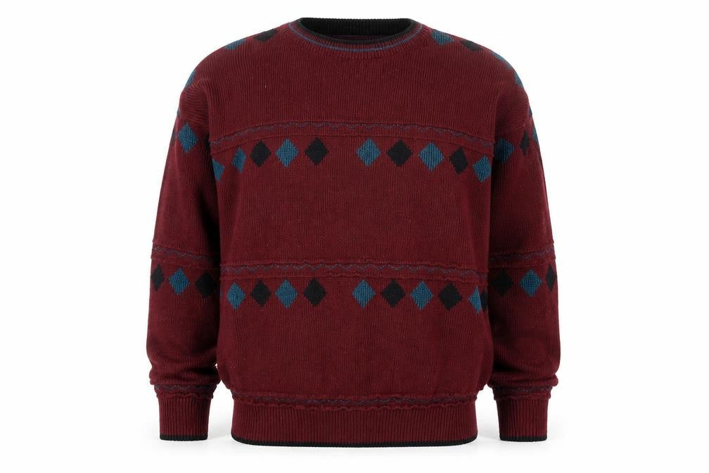 Casuals Men Red Argyle Knit Crew Neck Pullover Jumper M