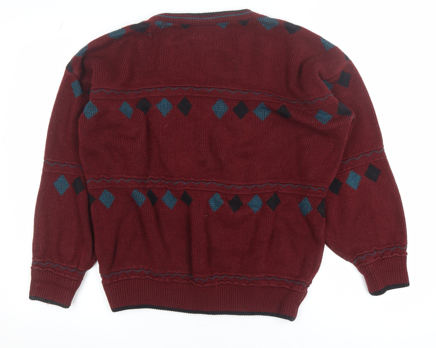 Casuals Men Red Argyle Knit Crew Neck Pullover Jumper M