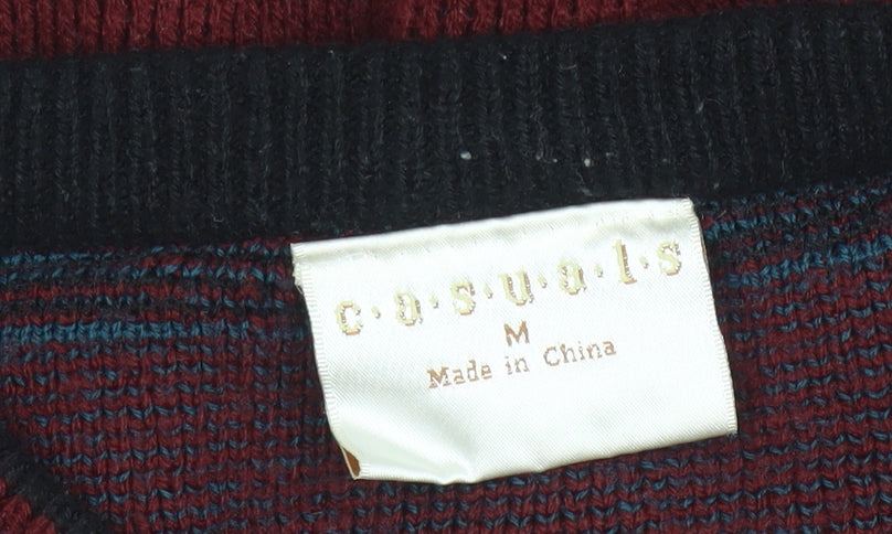 Casuals Men Red Argyle Knit Crew Neck Pullover Jumper M