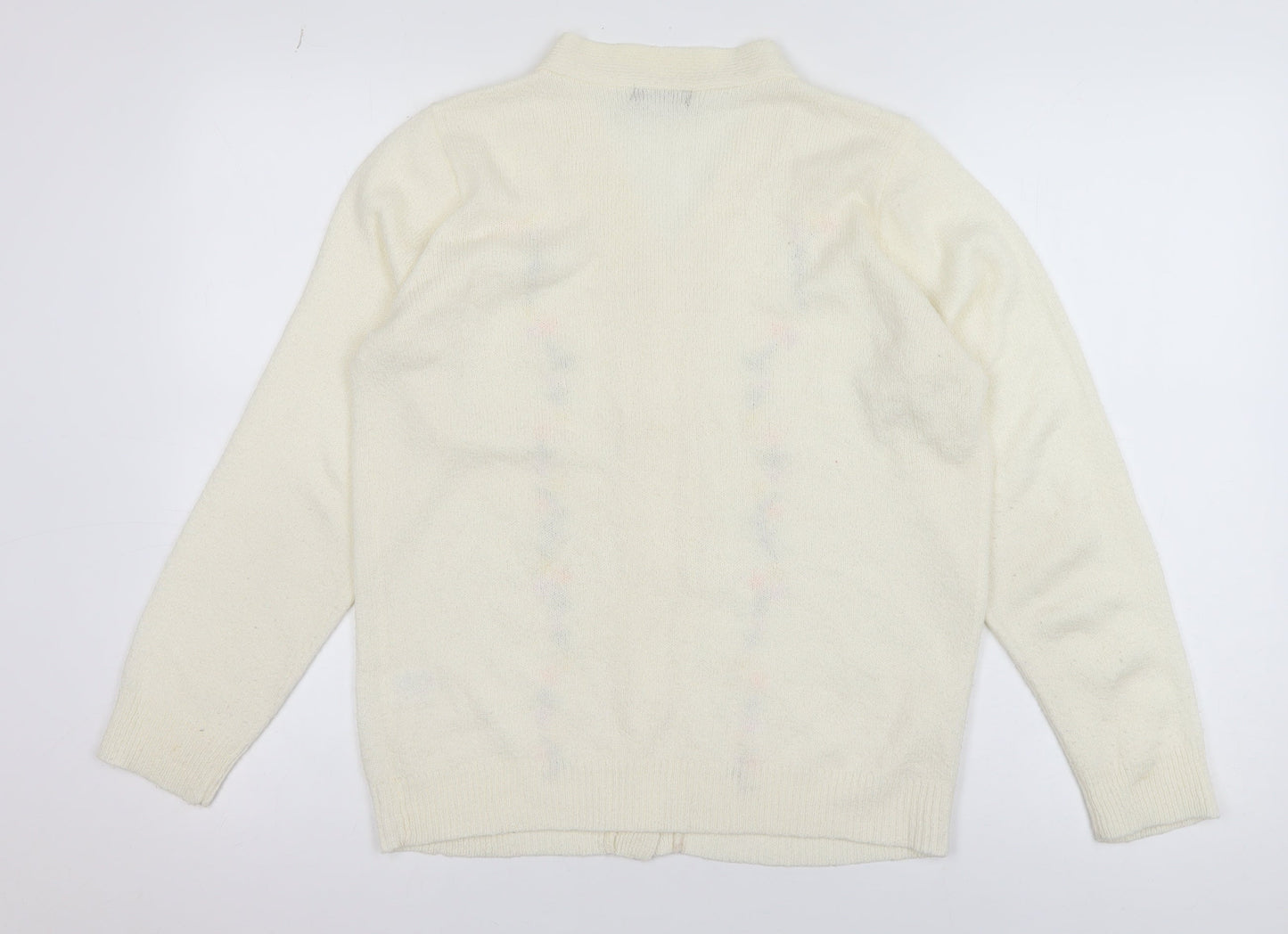 Bm Womens Ivory Floral Embroidered V-Neck Knit Cardigan Size S