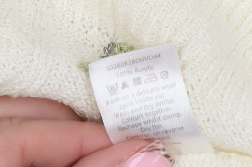 Bm Womens Ivory Floral Embroidered V-Neck Knit Cardigan Size S