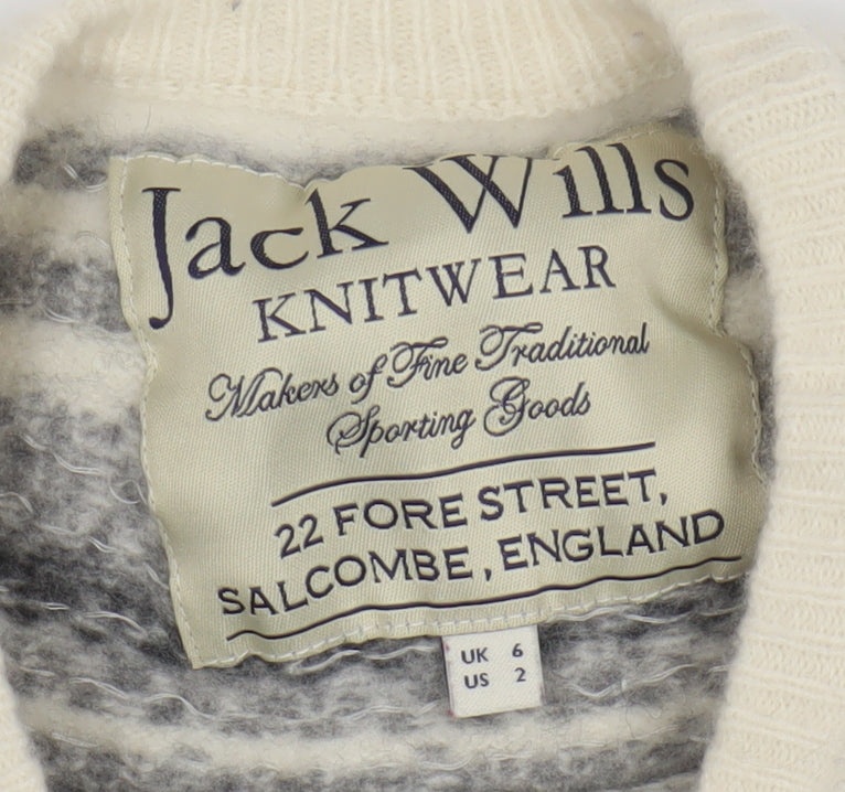 Jack Wills Womens Grey Fair Isle Sequin Crew Neck Wool Jumper Size 6
