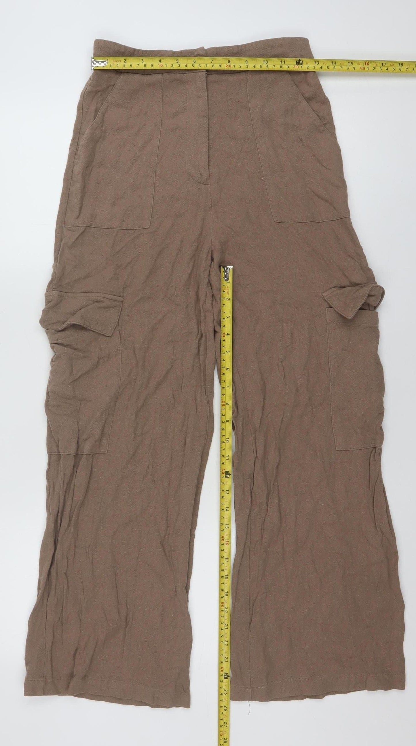 ASOS DESIGN Women Brown Cargo Wide-Leg Trousers Size 8