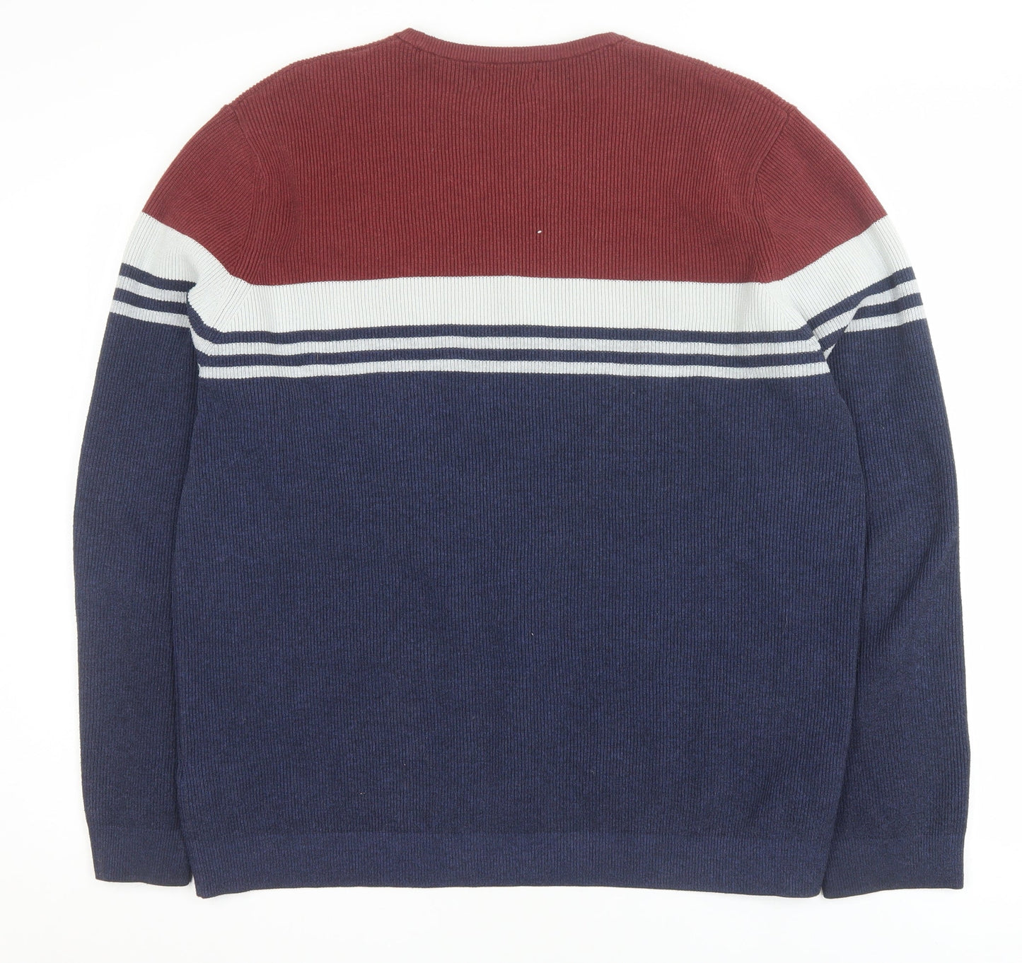 Marks and Spencer Men's Blue Striped Cotton Blend 2XL Crew Neck Jumper