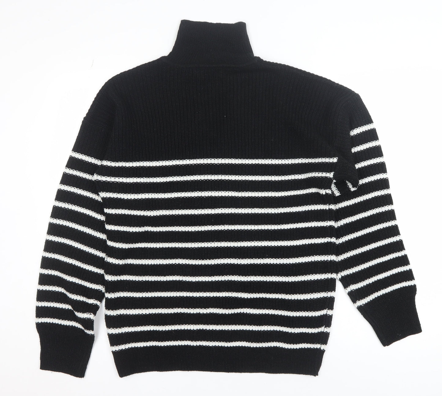 In The Style Womens Black Striped Collared Pullover Jumper Size 10/12
