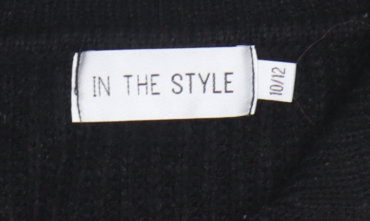 In The Style Womens Black Striped Collared Pullover Jumper Size 10/12