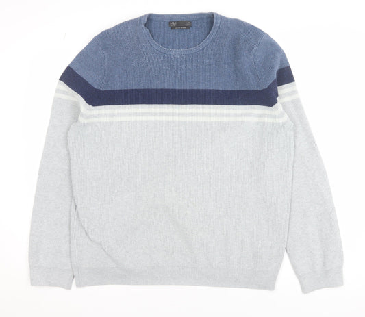 Marks and Spencer Men’s Grey XL Cotton Blend Striped Crew Neck Jumper