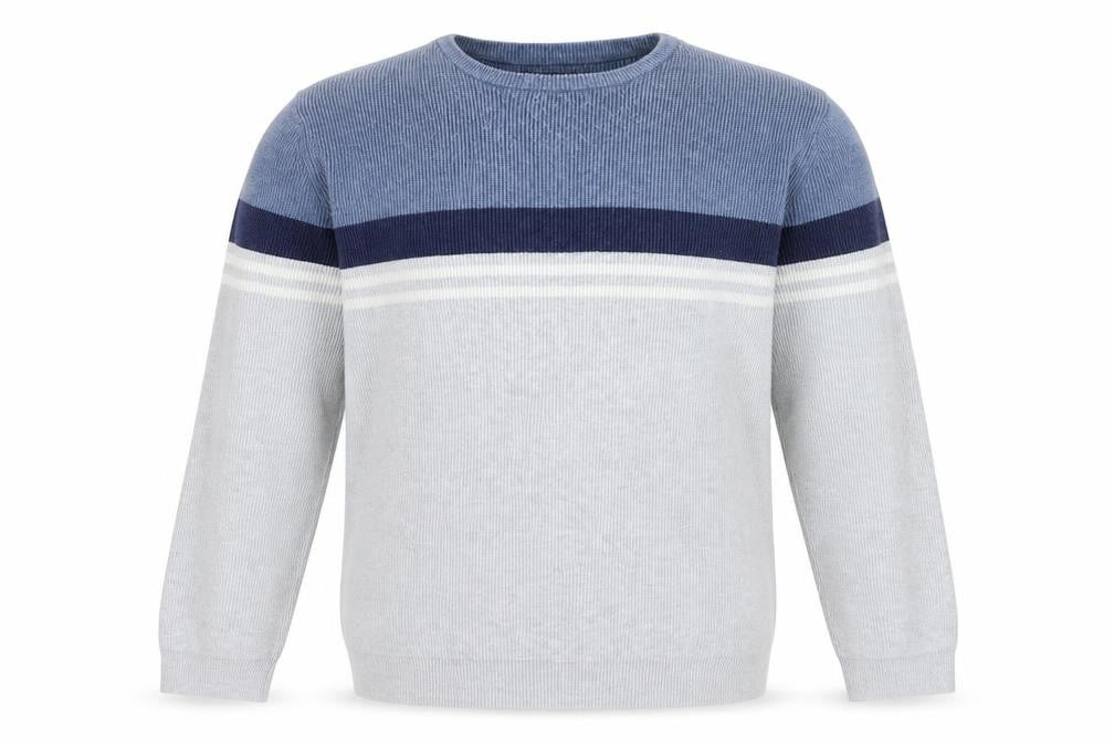 Marks & Spencer Men’s Grey XL Cotton Blend Striped Crew Neck Jumper