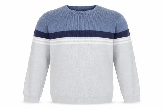 Marks & Spencer Men’s Grey XL Cotton Blend Striped Crew Neck Jumper