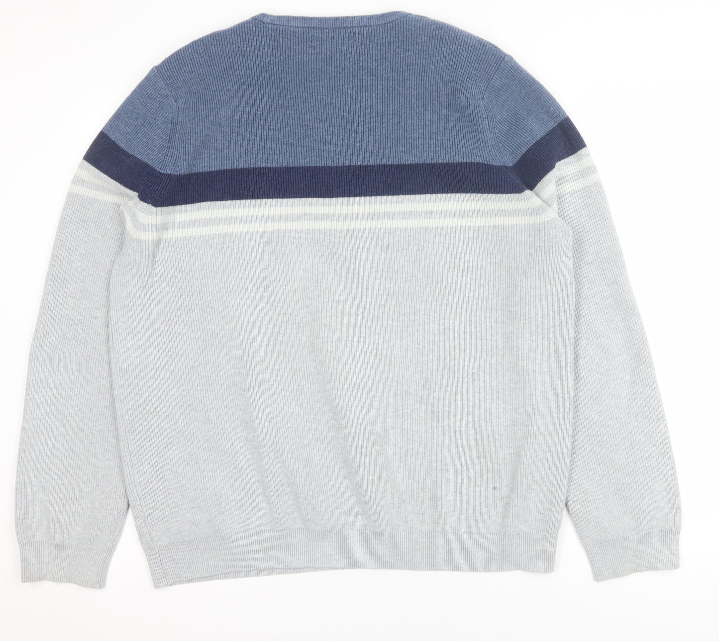 Marks and Spencer Men’s Grey XL Cotton Blend Striped Crew Neck Jumper