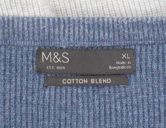 Marks and Spencer Men’s Grey XL Cotton Blend Striped Crew Neck Jumper