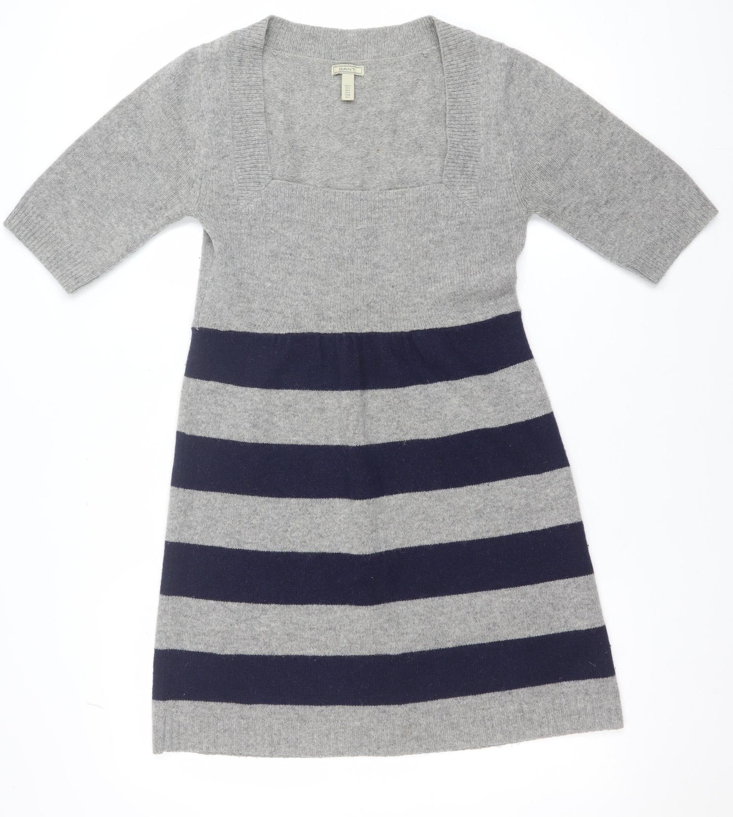 GANT Women’s Grey & Navy Striped Wool Blend Short Sleeve Knee Dress Size S