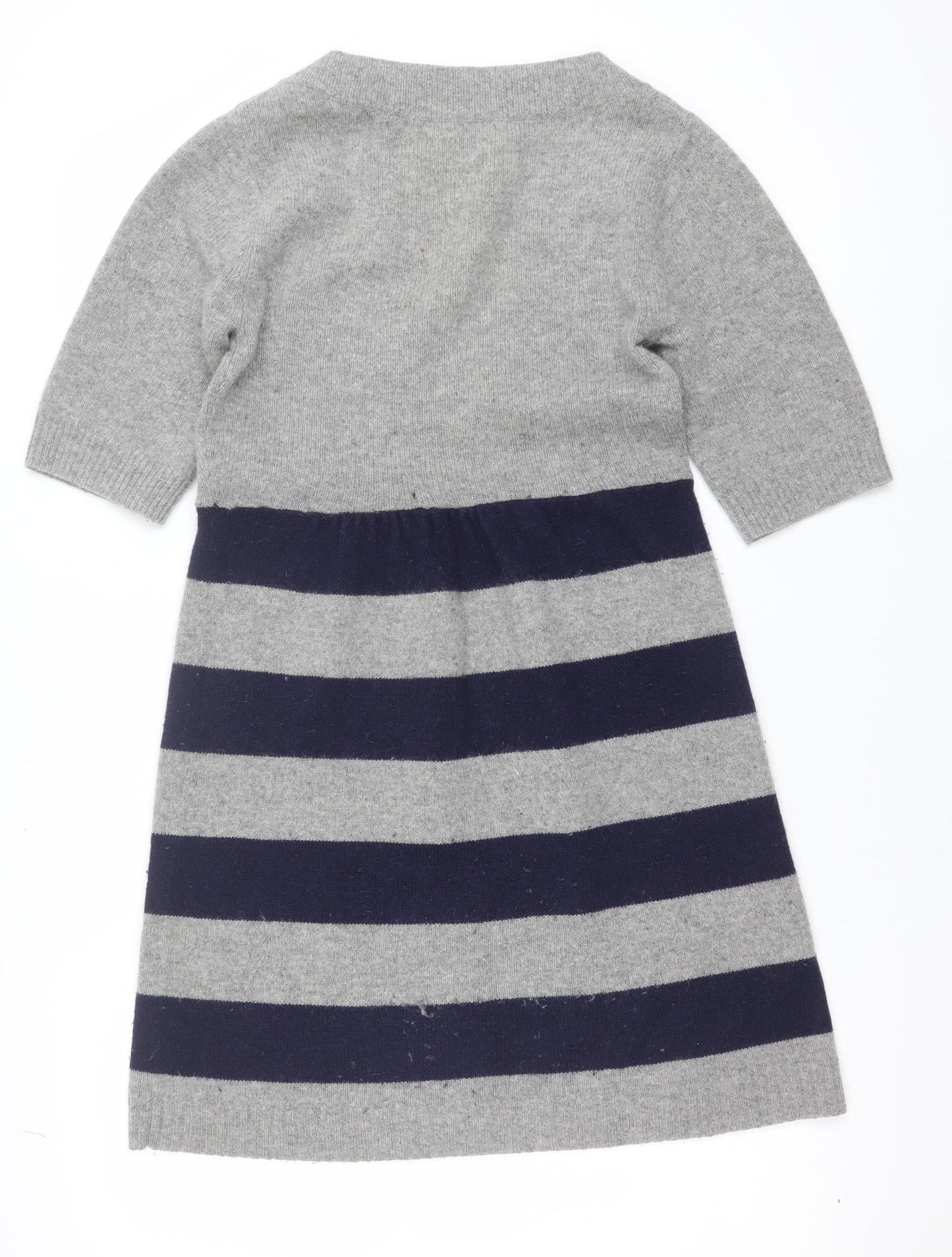 GANT Women’s Grey & Navy Striped Wool Blend Short Sleeve Knee Dress Size S
