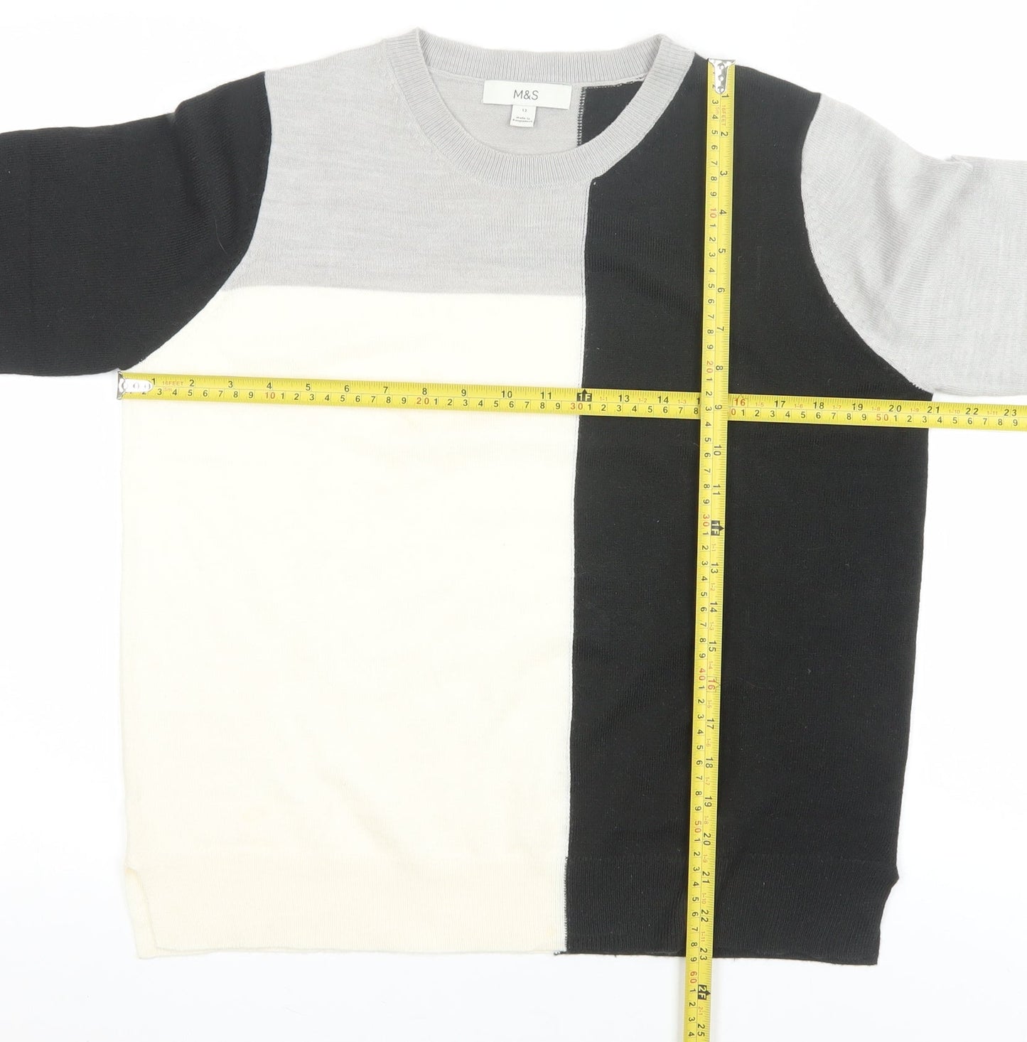 Marks and Spencer Womens Grey Black Colour Block Jumper Size 12 Acrylic Knit