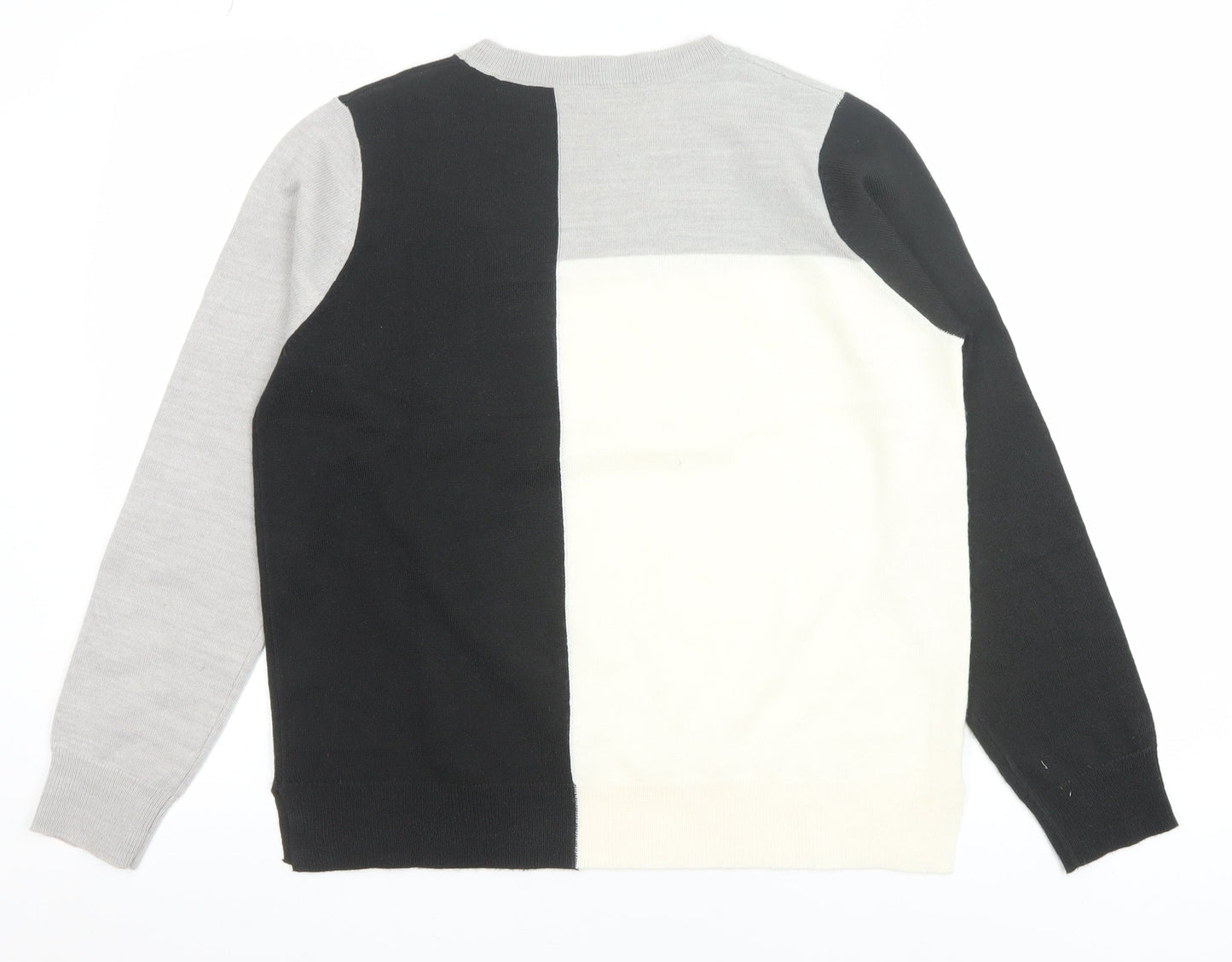 Marks and Spencer Womens Grey Black Colour Block Jumper Size 12 Acrylic Knit