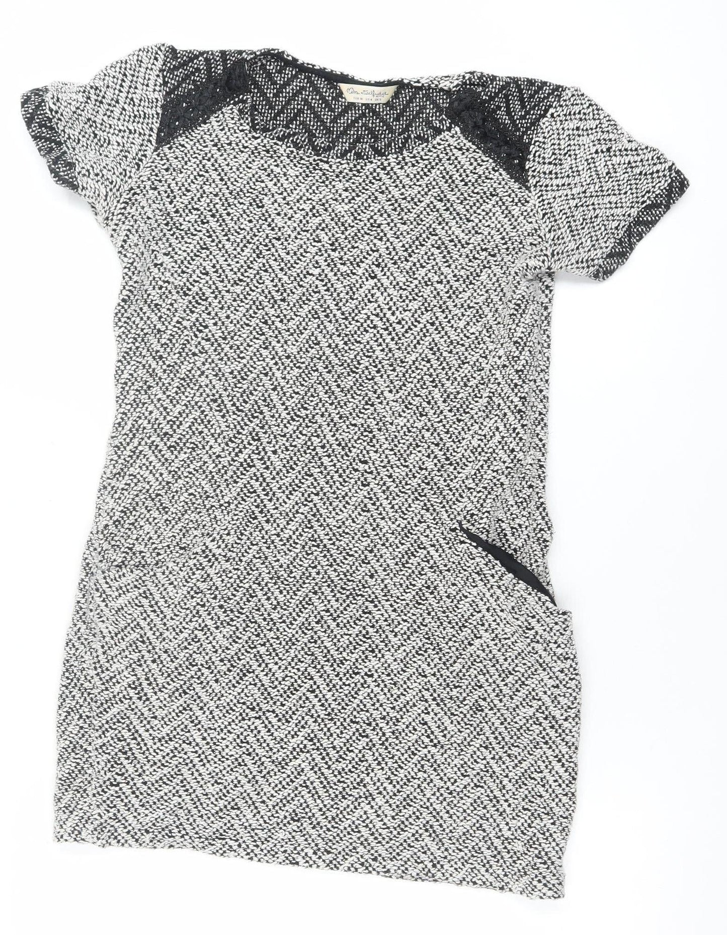 Miss Selfridge Women's Black Herringbone Shift Dress Size 8
