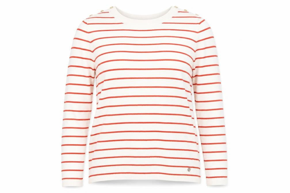 Nümph Women Ivory Red Striped Crew Neck Pullover Jumper M