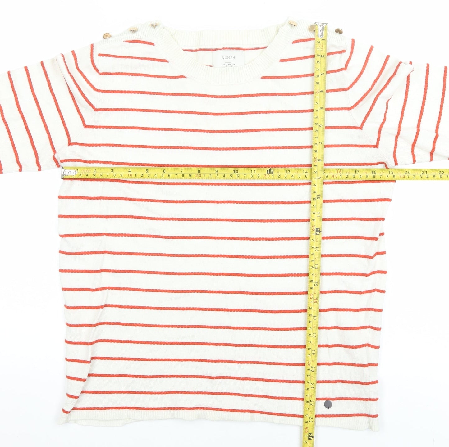Nümph Women Ivory Red Striped Crew Neck Pullover Jumper M