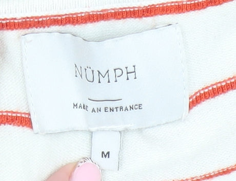 Nümph Women Ivory Red Striped Crew Neck Pullover Jumper M