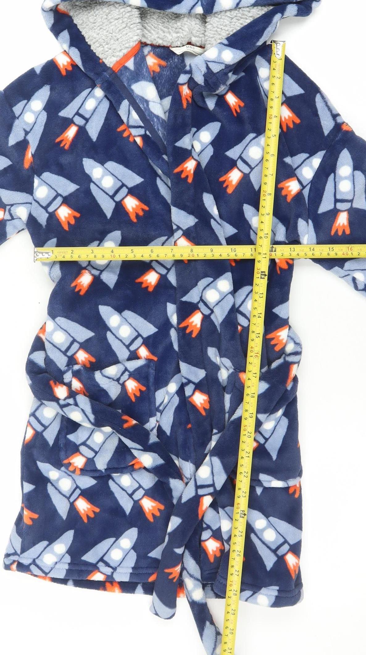 Marks and Spencer Boys Blue Fleece Space Rocket Hooded Robe 6-7 Years