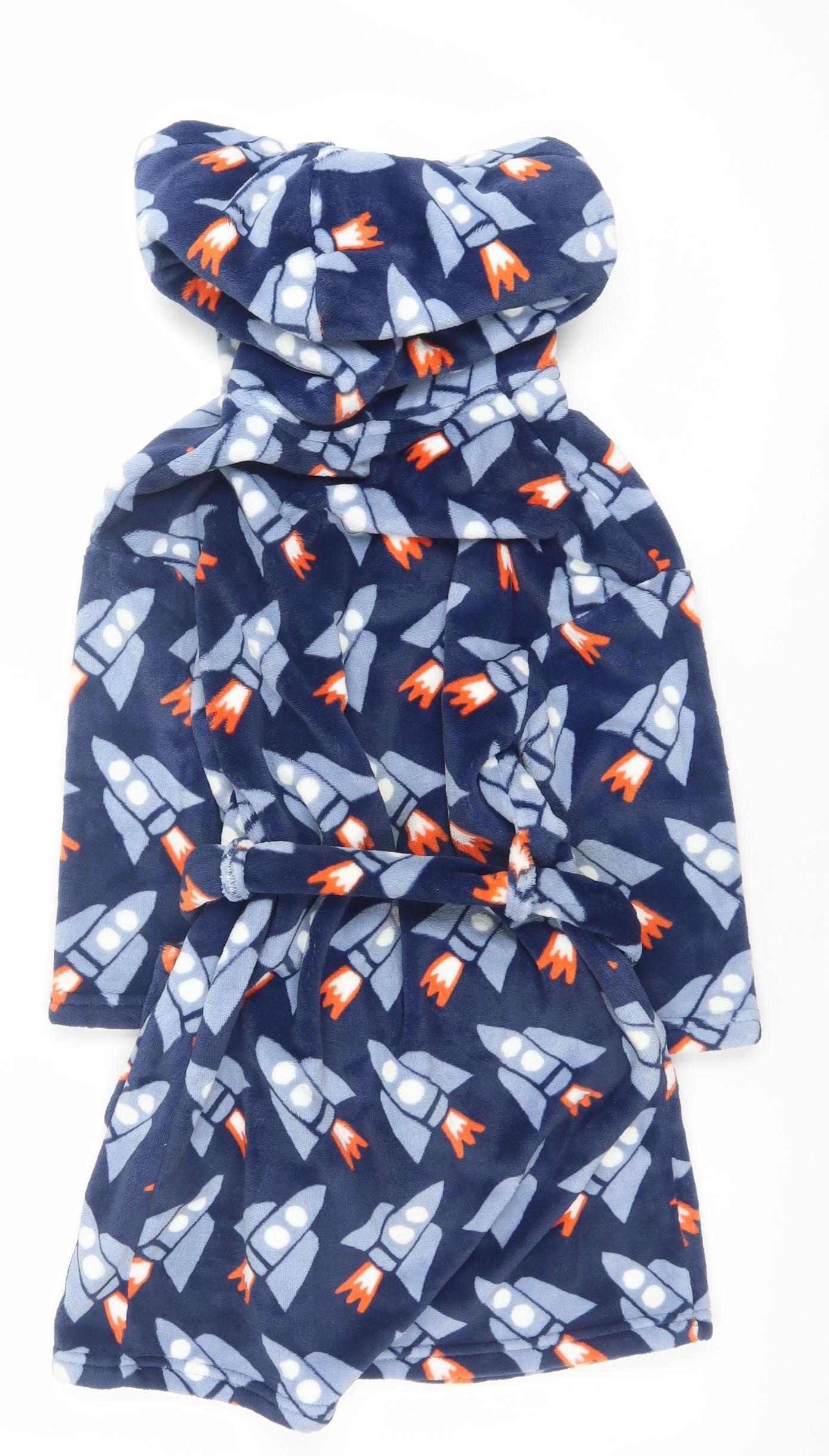 Marks and Spencer Boys Blue Fleece Space Rocket Hooded Robe 6-7 Years