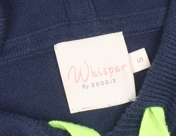 Whisper by Brodie Women's Blue Hooded Pullover Jumper Size S Cotton Blend