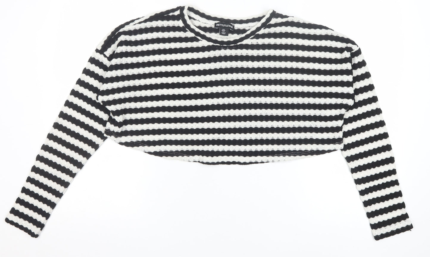 PrettyLittleThing Women’s Black White Striped Knit Jumper Size 8