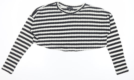 PrettyLittleThing Women’s Black White Striped Knit Jumper Size 8