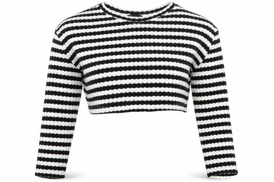 PRETTYLITTLETHING Women’s Black White Striped Knit Jumper Size 8