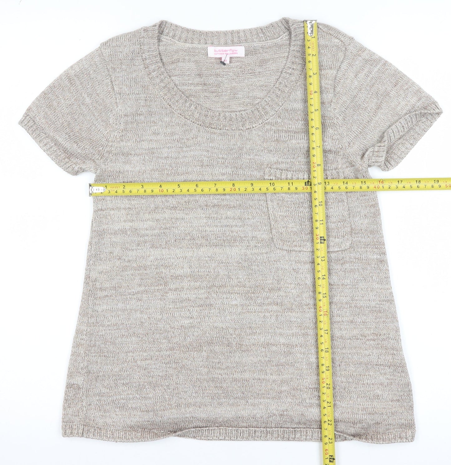 Butterfly by Matthew Williamson Women’s Beige Knit Short Sleeve Pullover Size 10