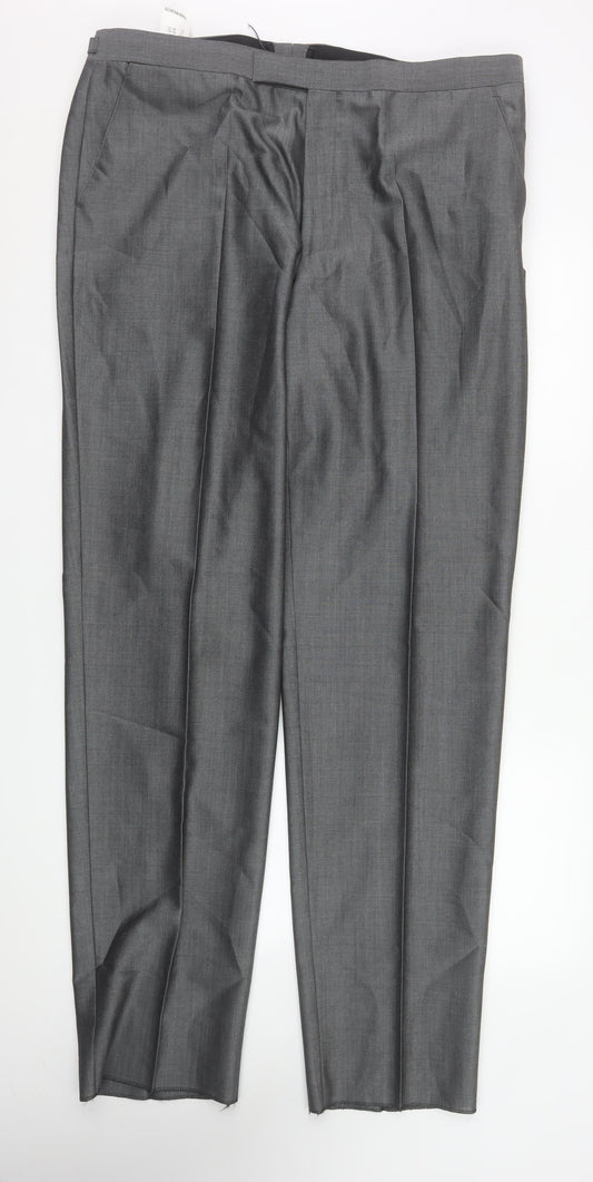 Torre Cerimonia Men's Grey XL Wool Blend Formal Dress Trousers