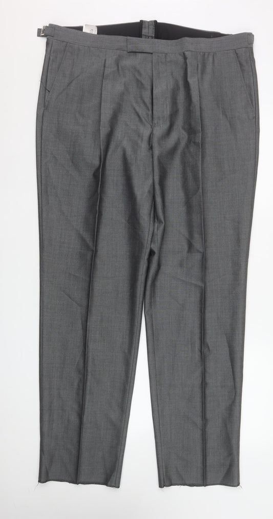 Torre Men's Grey Wool Blend Dress Pants 40R Classic Fit Pleated Trousers