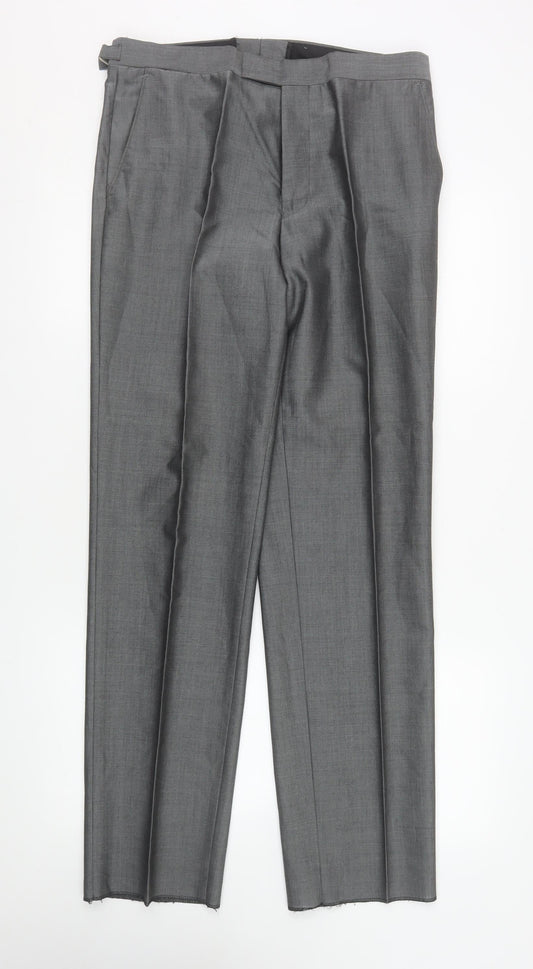 Torre Mens Grey 32R Wool Blend Pleated Formal Dress Trousers