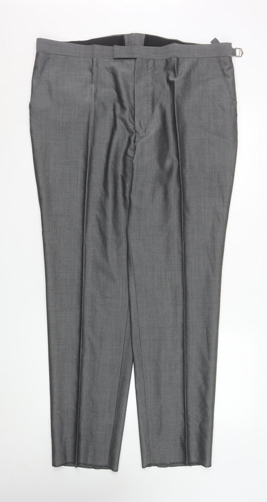 Torre Cerimonia Men's Grey 42R Formal Dress Trousers Wool Blend